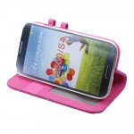 Wholesale Samsung Galaxy S4 Diamond Leather Wallet Case with Stand (Hot Pink)